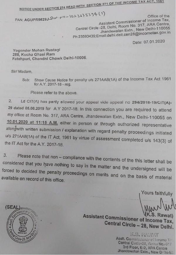 Notice for penalty