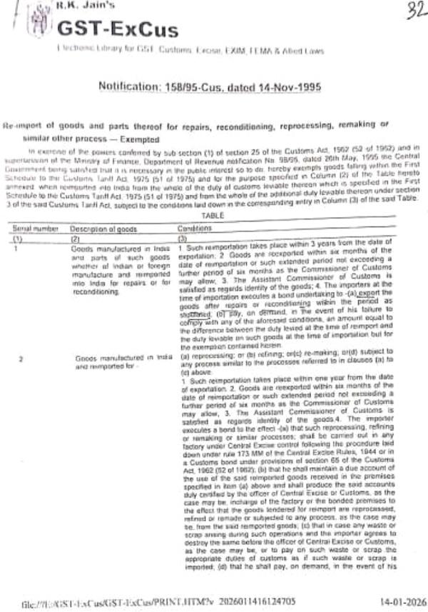 Notification 158-95 Cus dated 14-11-1995 which is reproduced below