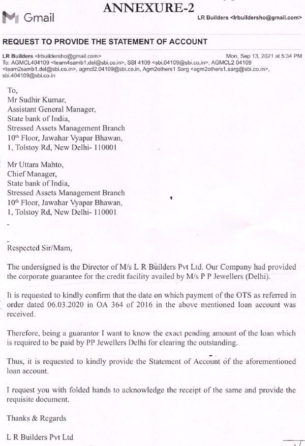 Reqest to provide the statement of account