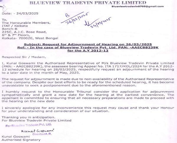 application for adjournment dated 24.03.2025
