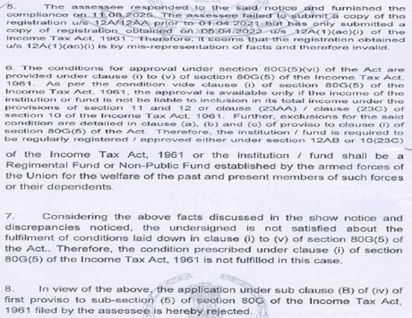 assessee and rejected the application for grant