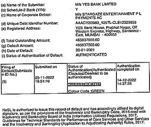 corporate debtor was on 30.01.2021 Form-D (default report) from NeSL reads thus 1