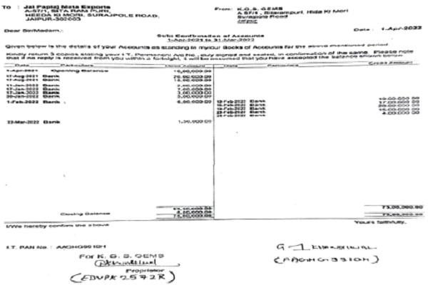ledger account-confirmation of M-s Jai Paplaj Mata Exports