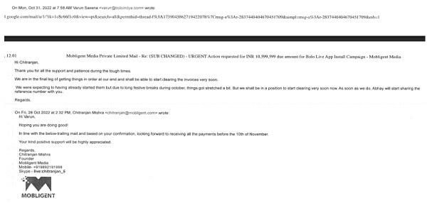 ready reference, the email dated 31.10.2022 is reproduced below