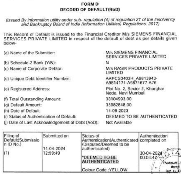 relevant excerpt of Form D issued by NeSL is reproduced below
