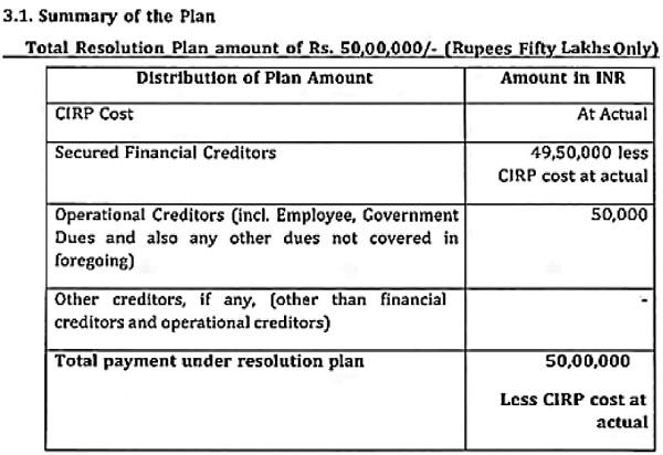 relevant excerpt of the Resolution Plan reads thus